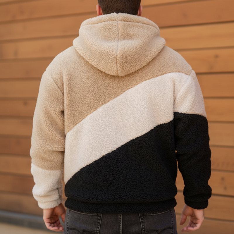 Men's Classic Color Block Faux Lambswool Zip-Up Hooded Jacket MTA1106K7U