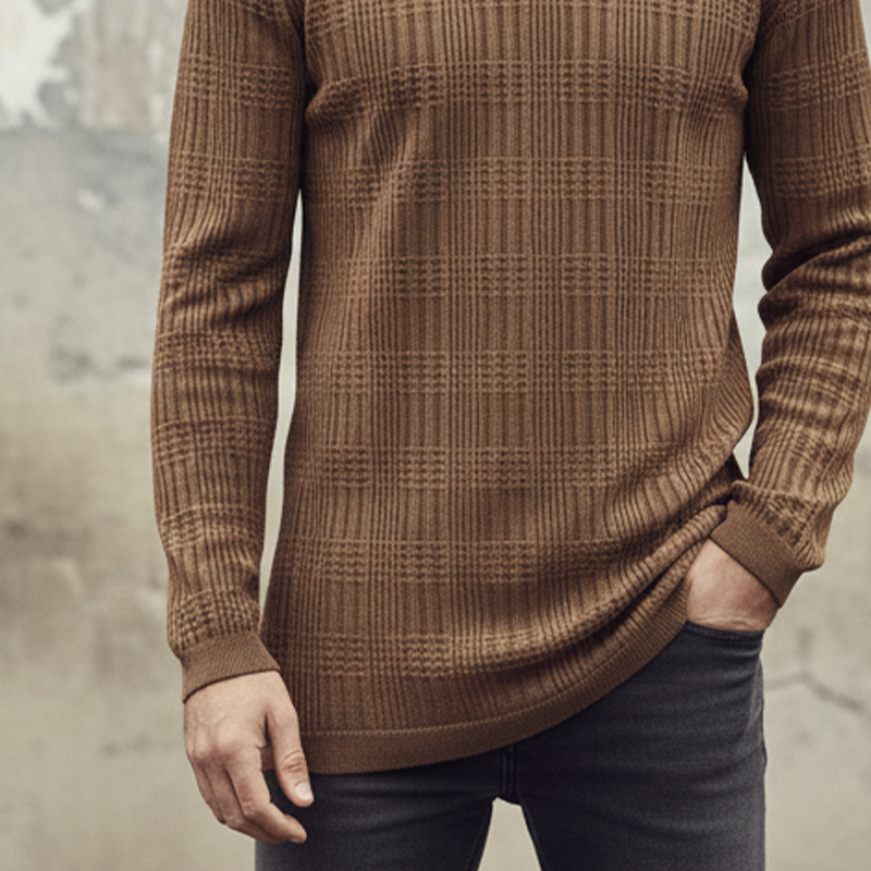 Men's Solid Color Casual Knitted V-neck Long-sleeved T-shirt MTA1004I8X