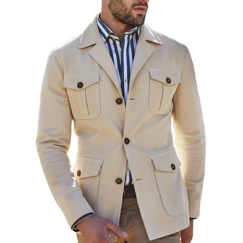 Men's Classic Business Off-white Suede Slim-fit Jacket MTA2041L6U