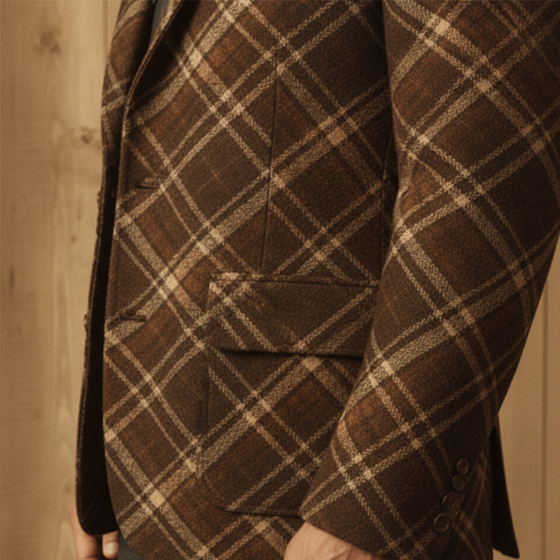 Men's Winter Retro Diamond Pattern Faux Wool Button Suit Jacket MTA2112K0P