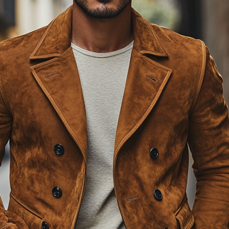 Men's Vintage Faux Suede Multi-Pocket Lapel Jacket MTA0484I6X
