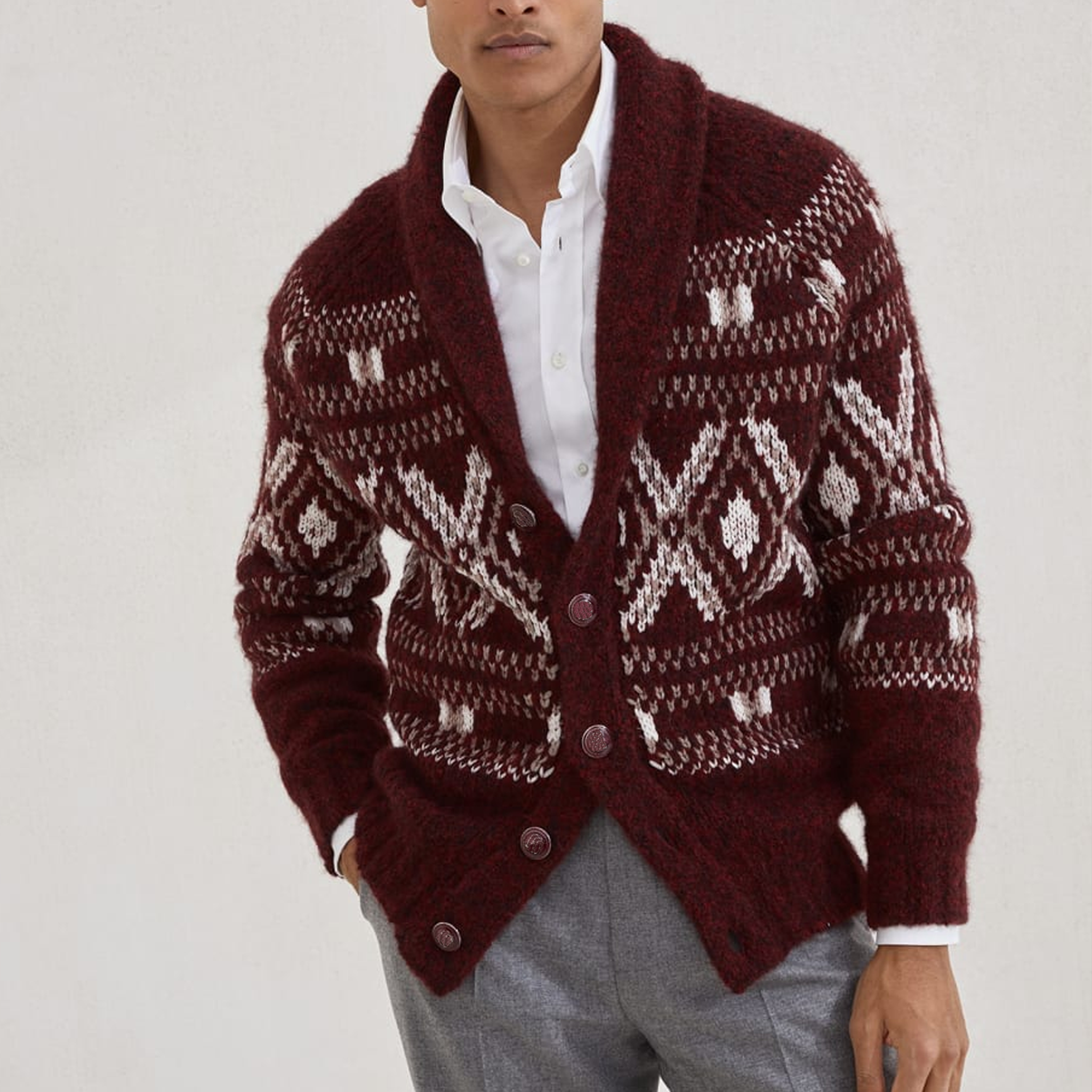 Men's Classic American Retro Single-breasted Jacquard Knit Cardigan MTA0467I1K