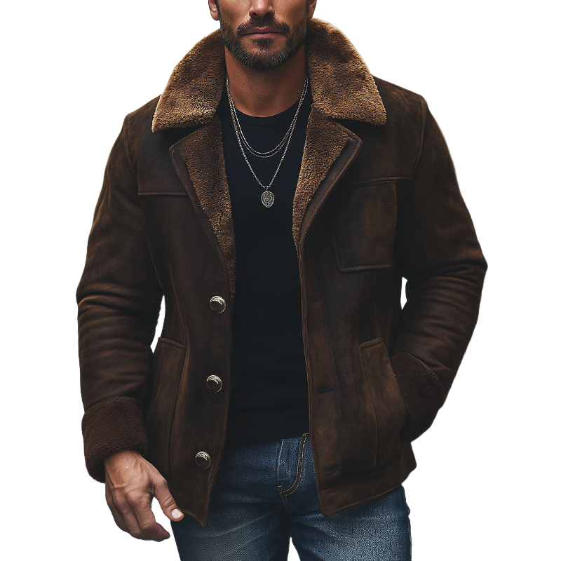 Men's Winter Suede Thickened Lambswool Lined Button-Up Jacket MTA0522K0U