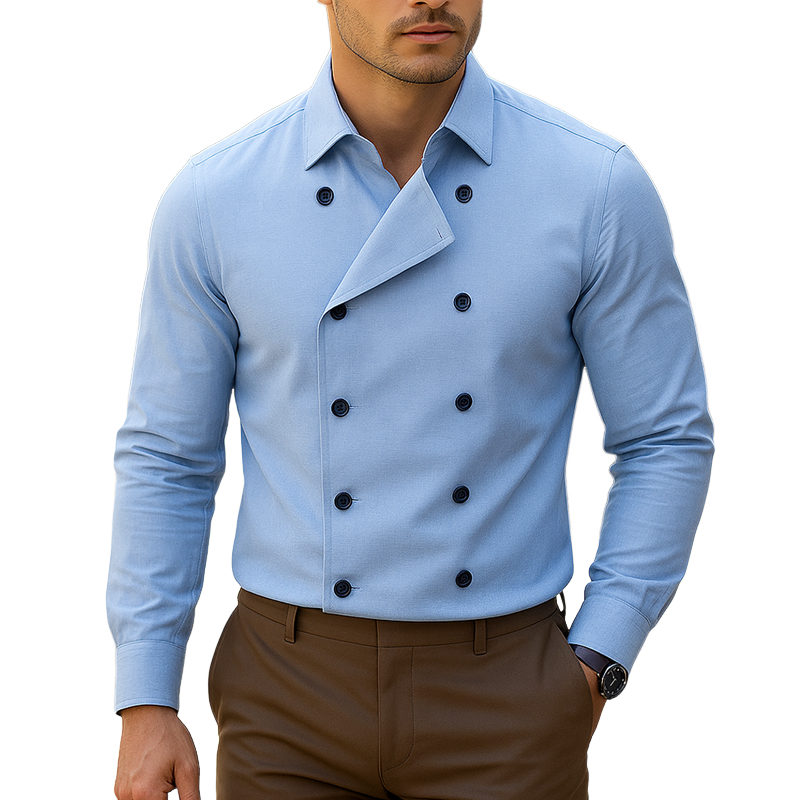 Men's Fashion Double Breasted Lapel Long Sleeve Shirt MTA1950G1Z