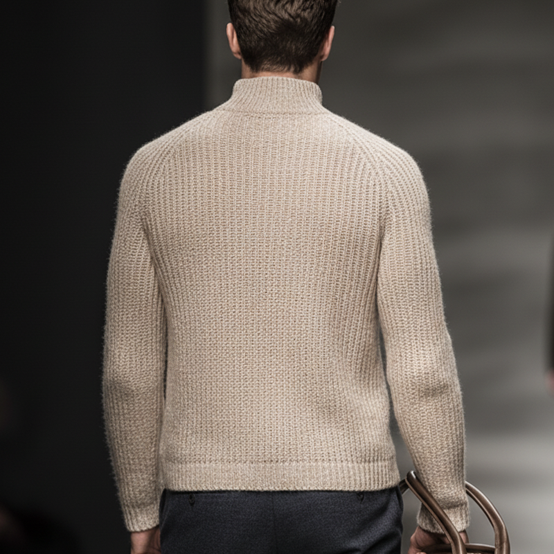Men's Classic Light Khaki Stand Collar Knitted Sweater MTA2218J1U