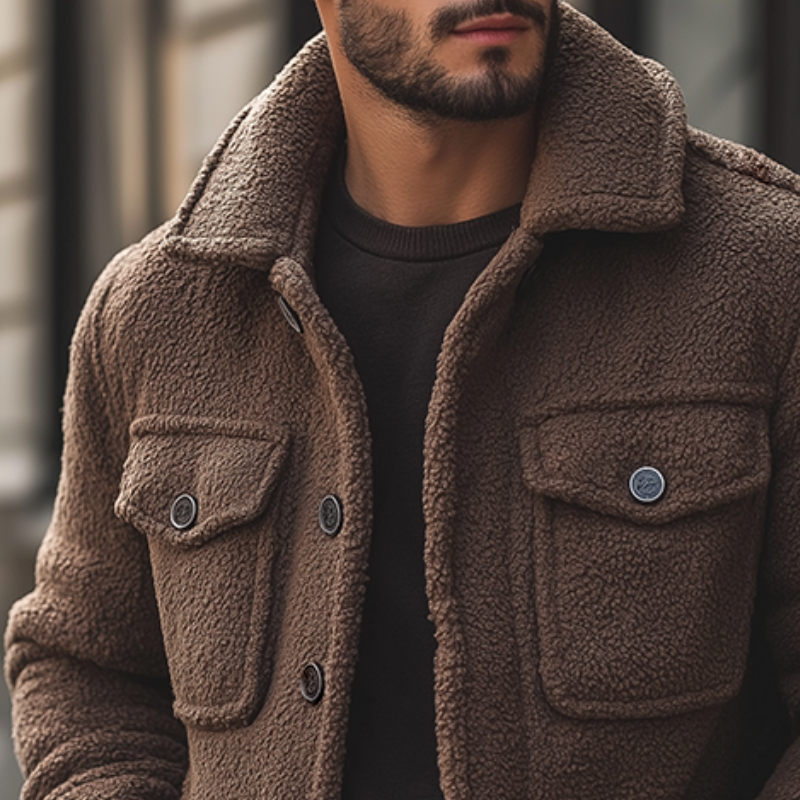 Men's Retro Casual Fleece Warm Lapel Button Jacket MTA3055J6TO