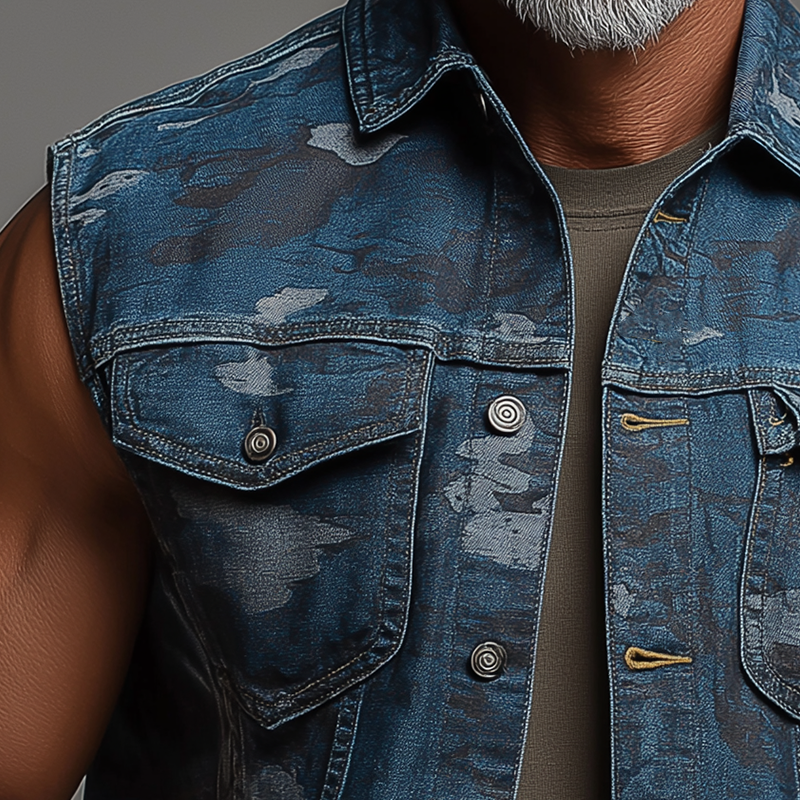 Men's Summer Fashion Camouflage Washed Denim Vest MTA0672F8P