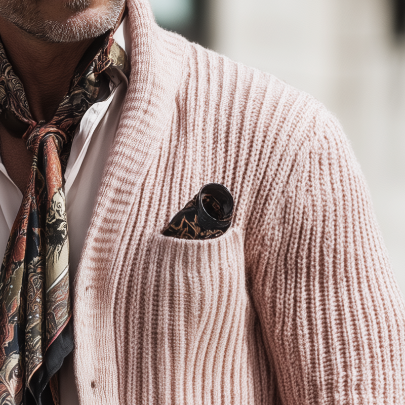 Men's Retro Light Pink Stand Collar Button Knit Cardigan MTA2331I3U