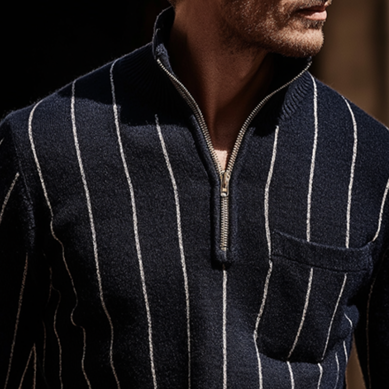 Men's Retro Casual Knit Striped Stand Collar Zipper Sweater MTA2495K8TO