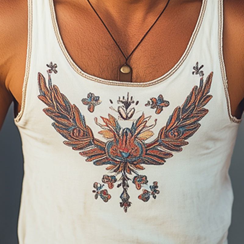 Men's Summer Western Cowboy Style Retro Printed Tank Top MTA1539E9U