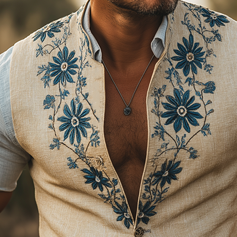 Men's Summer Fashion Embroidered Linen Blend Sleeveless Vest MTA3029F9P