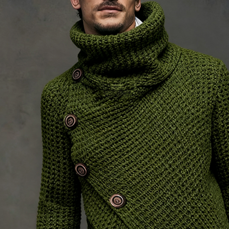 Men's Retro Casual Knitted Button-Up High Neck Mid-Length Sweater MTA0109L4TO