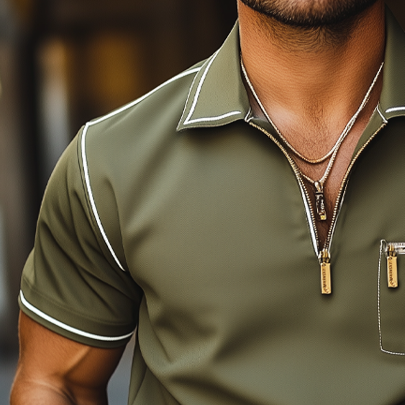 Men's Business Classic Short Sleeve Zipper Polo Neck T-Shirt MTA3010G3U