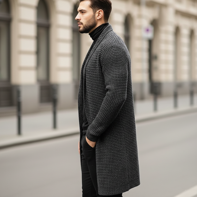 Men's Business Mid-Length Unbuttoned Textured Knit Cardigan MTA0715K2U