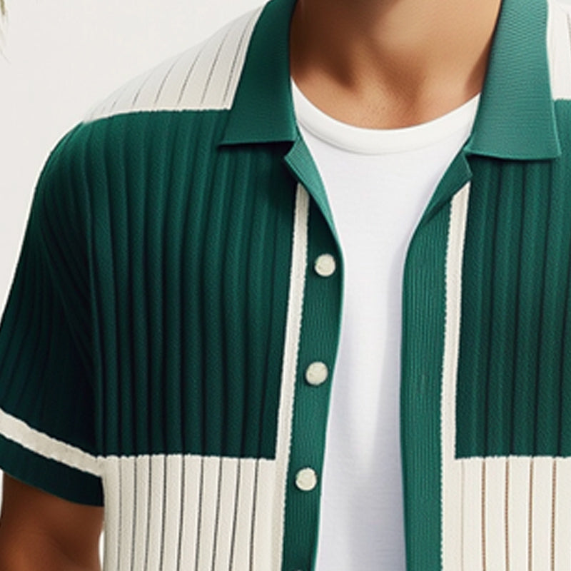 Men's Summer Comfortable Colorblock Knitted Short Sleeve Shirt MTA1689E1U