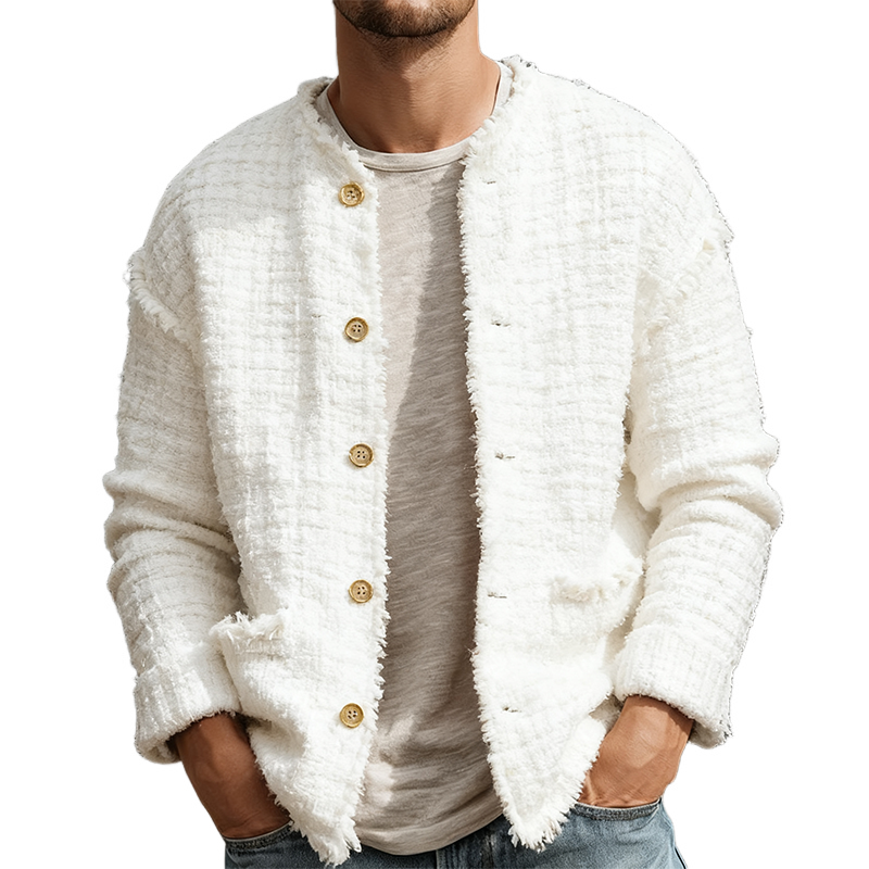 Men's Retro Casual Tweed Collarless Button-Down Jacket MTA0172K8TO