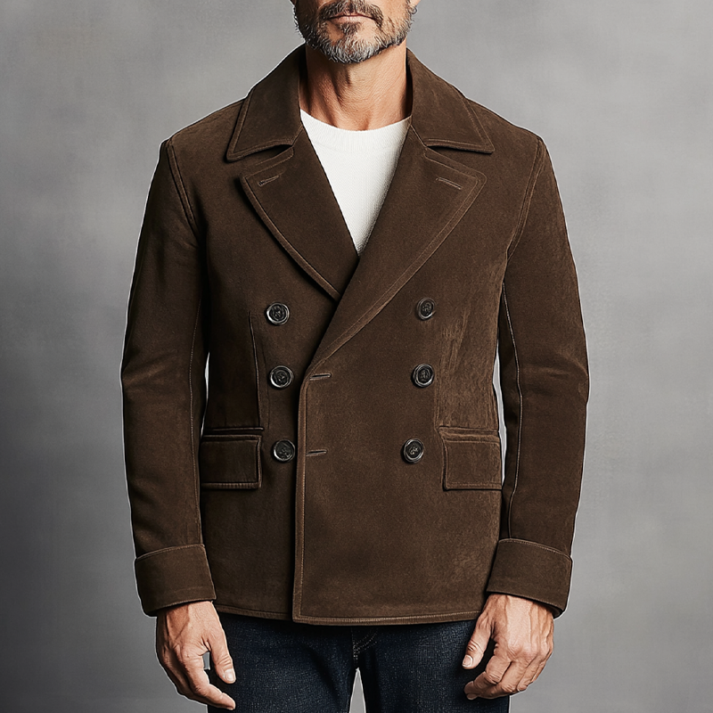 Men's Retro Faux Suede Lapel Double-Breasted Blazer MTA2873K5X