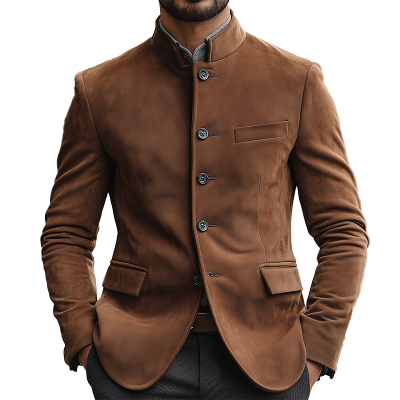 Men's Retro Faux Suede Stand Collar Button Jacket MTA1208L6P