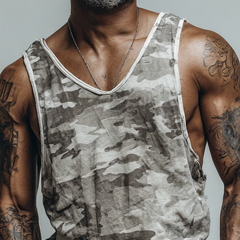 Men's Casual Camouflage Print V-Neck Tank Tops MTA1928F2X