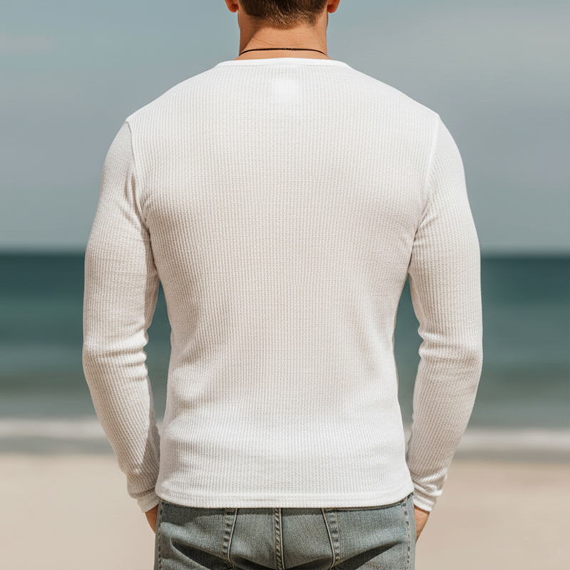 Men's Classic Zipper Collar Slightly Sheer High-Elastic Knit Long-Sleeve T-Shirt MTZ2684A1U