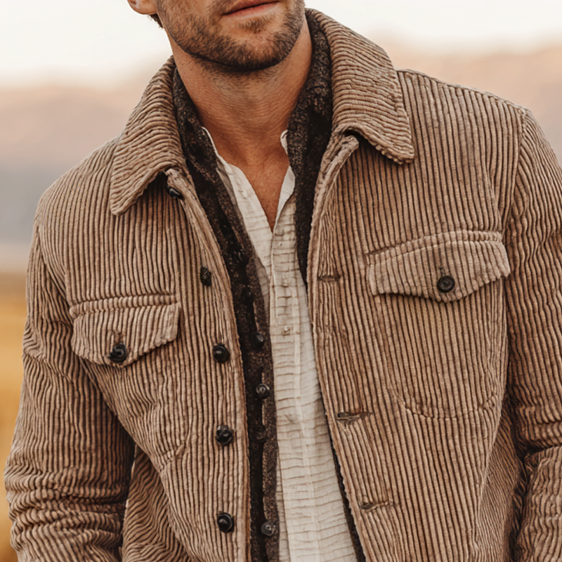 Men's Ribfleecevelvet Lapel Single Breasted Jacket MTA0180I9Z