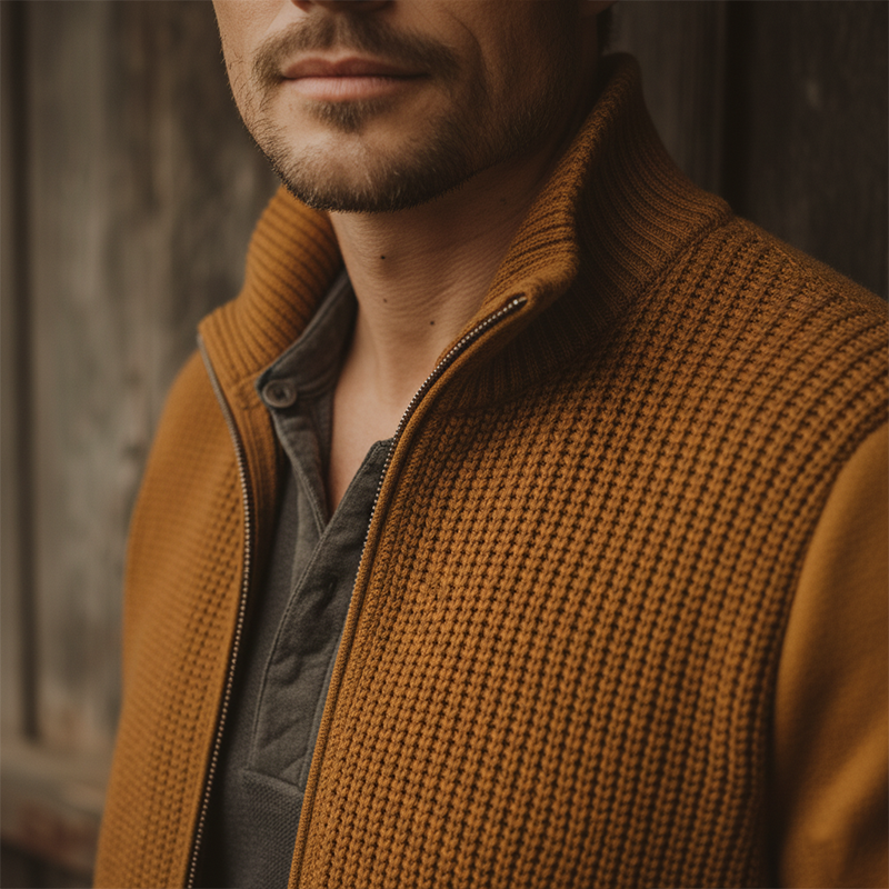 Men's Winter Cotton Yarn Knitted Patchwork Cotton Blend Zipper Cardigan MTA1377J8P