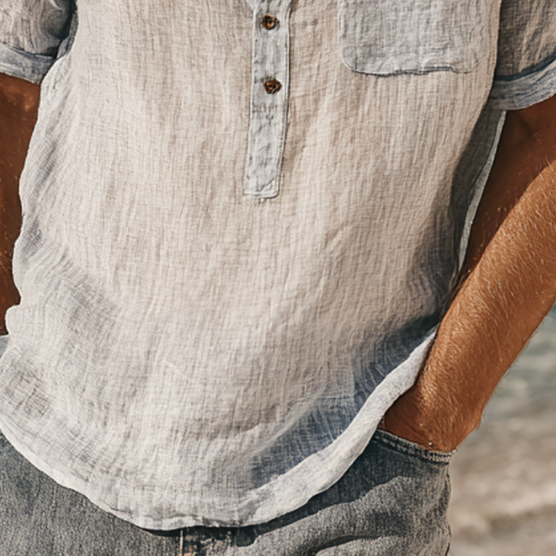 Men's Cotton And Linen Stand Collar Short-Sleeved Shirt MTA0881G8X