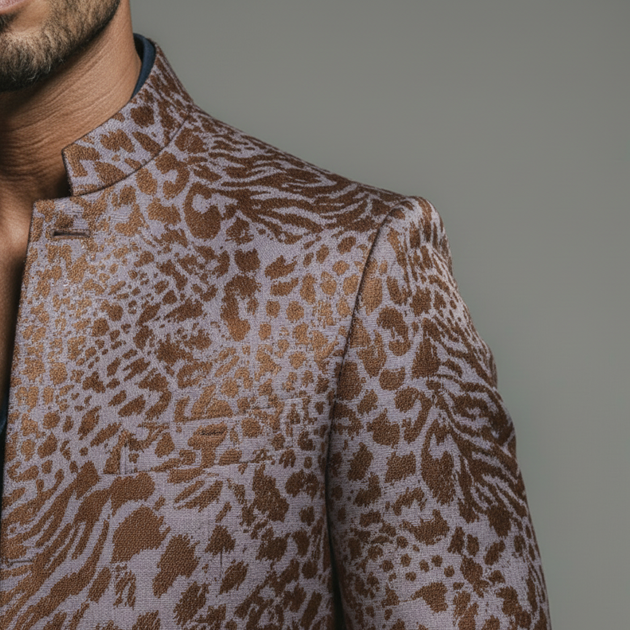 Men's Classic Vintage Stand-collar Blended Jacquard Jacket MTA3088L6K