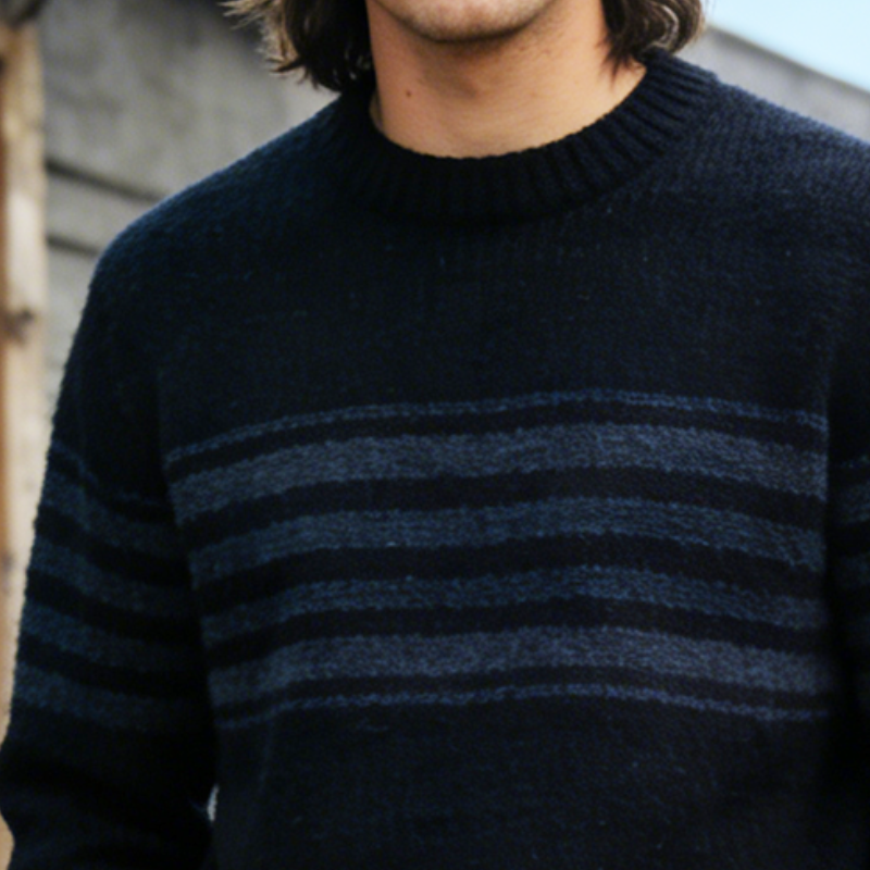 Men's Retro Casual Knit Striped Crew Neck Sweater MTA1550L7TO