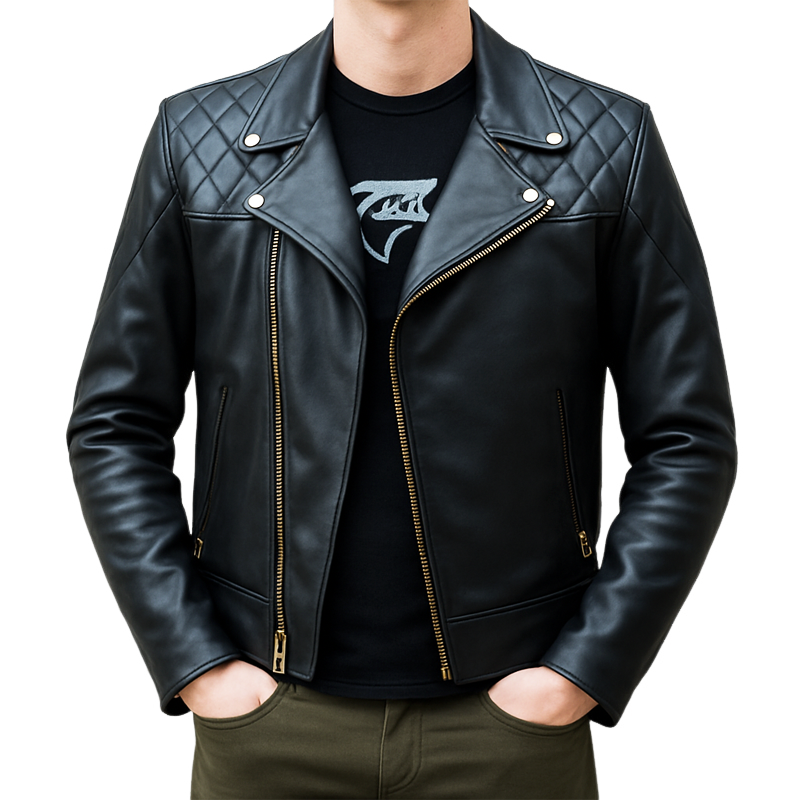 Men's Classic Black Zipper PU Leather Jacket MTA0403I9U