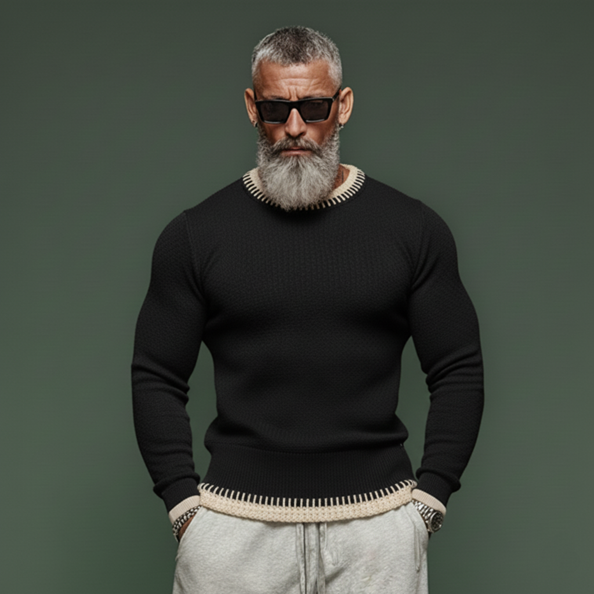 Men's Fashionable And Unique Crew Neck Slim Fit Sweater MTA2940J4K