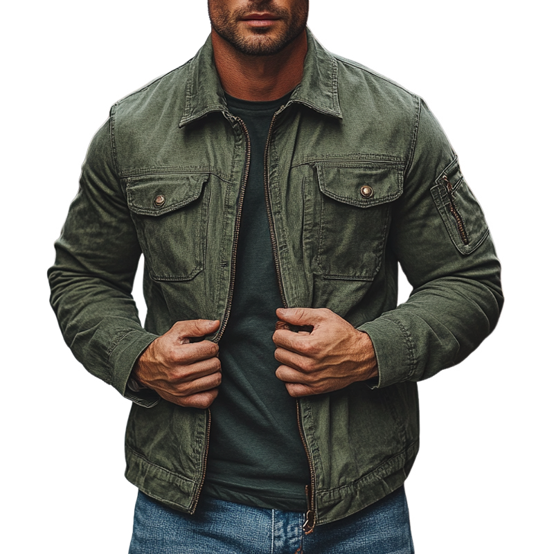 Men's Vintage Washed Lapel Zipper Jacket MTA1643I6X