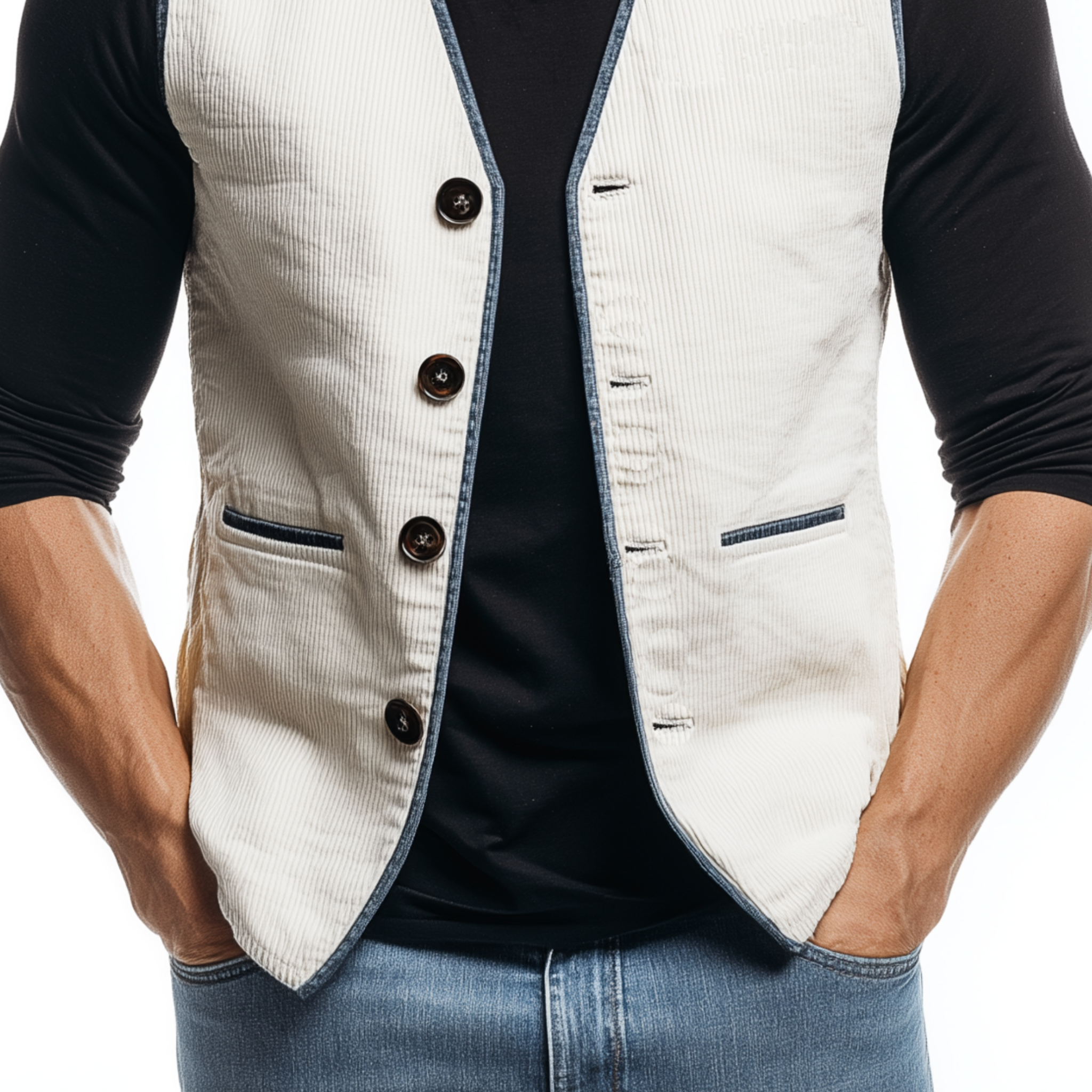Men's Classic Casual V-neck Contrasting Hem Corduroy Vest MTA3112G0K