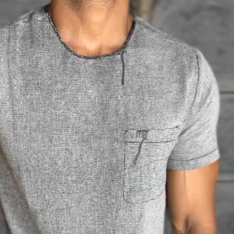 Men's Retro Casual Linen Pocket Round Neck Short Sleeve T-Shirt MTA0691E2TO