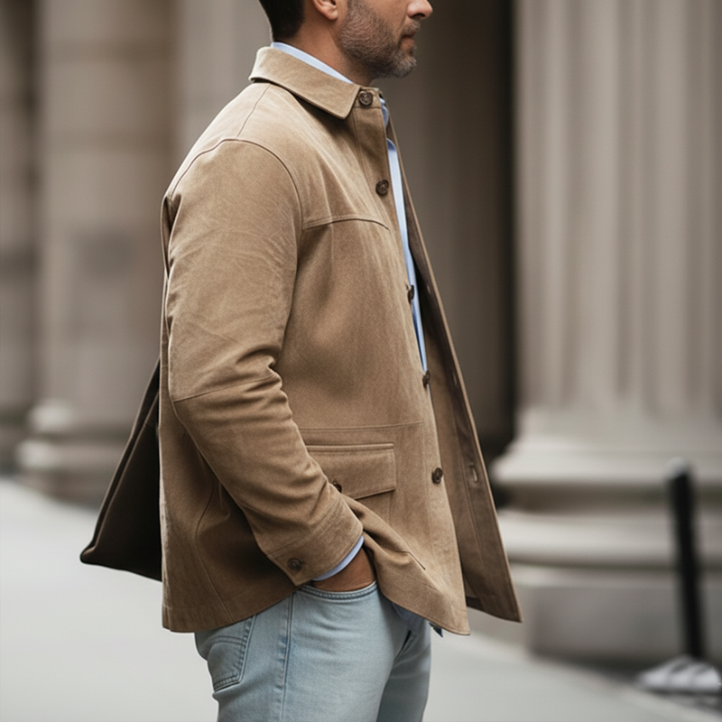 Men's Classic Business Light Khaki Suede Long-sleeved Shirt MTA0597L7U