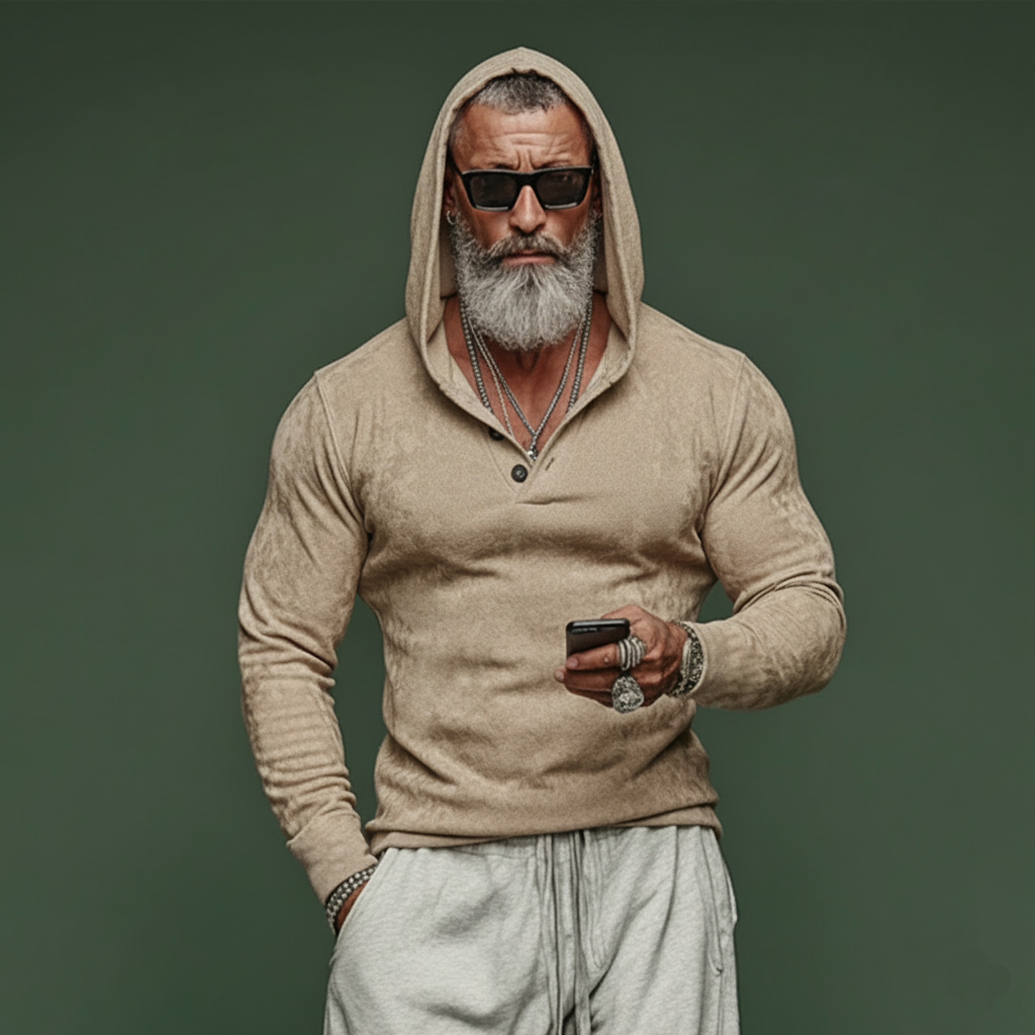 Men's Classic Casual Faux Suede Hooded Henley Neck Long-sleeved T-shirt MTZ0443A2K