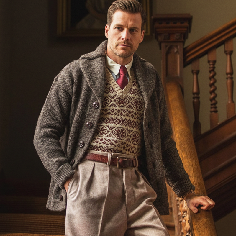 Men's Classic Gray-brown Casual Button-down Knit Cardigan MTA2845J7U