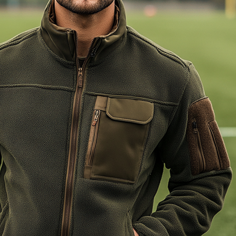 Men's Polar Fleece Panelled Stand Collar Zipper Jacket MTA1392J6X