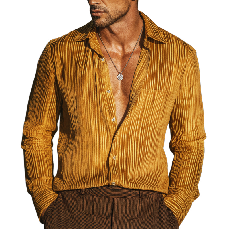 Men's Evening Wear: Luxurious, Slightly Sheer, Velvet-striped Long-sleeved Shirt. MTZ0698B1U