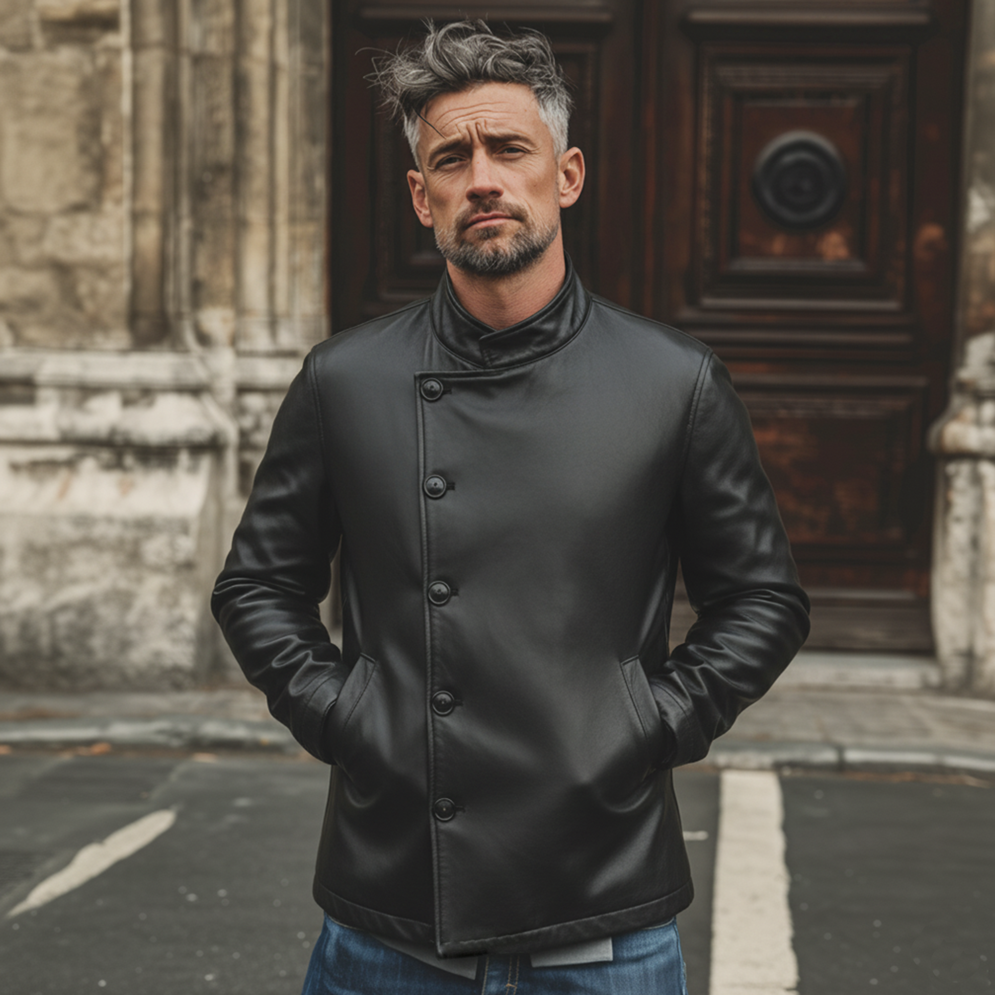 Men's Classic Retro Stand Collar PU Leather Jacket MTA2890K6K