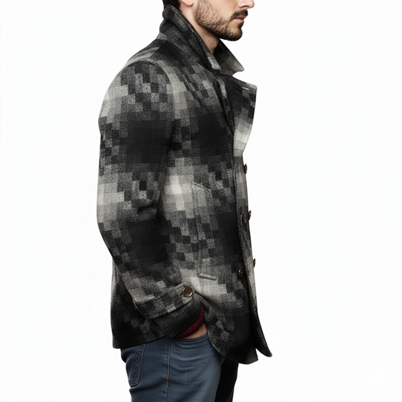Men's Classic Gradient Plaid Faux Wool Double-Breasted Jacket MTA0860K7U