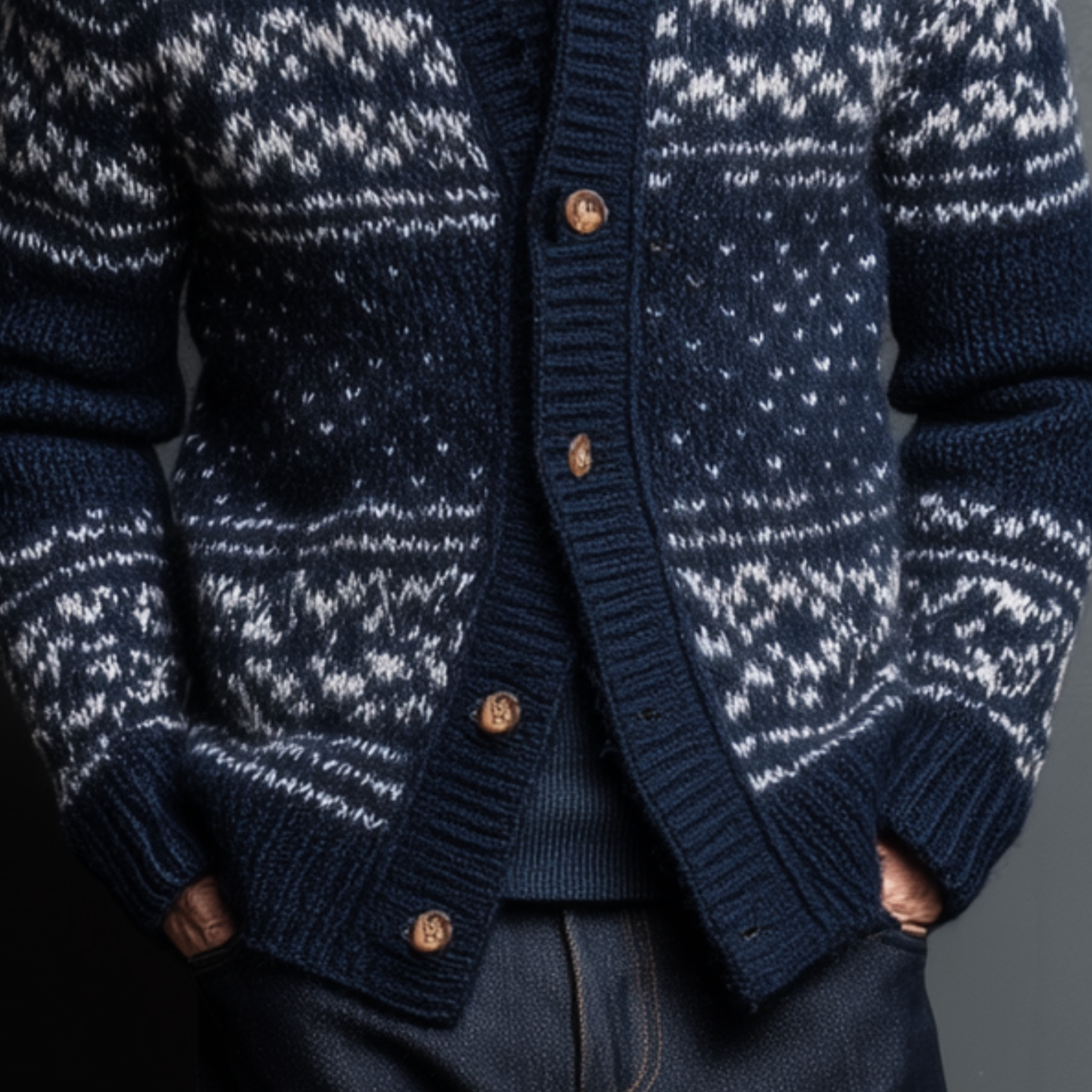 Men's Classic American Retro Stand Collar Jacquard Knit Cardigan MTA0404I2K