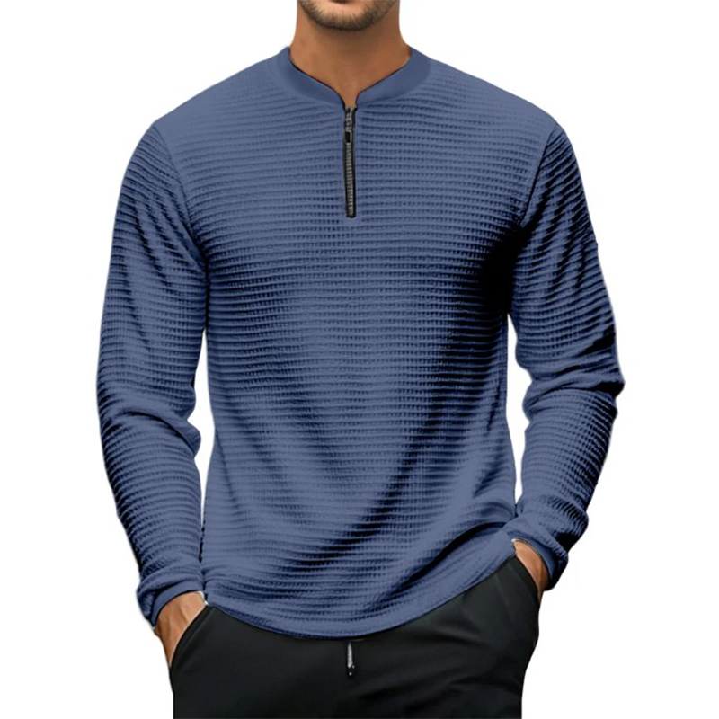 Men's Solid Waffle Long Sleeve Zipper T-Shirt MTA3065G6P