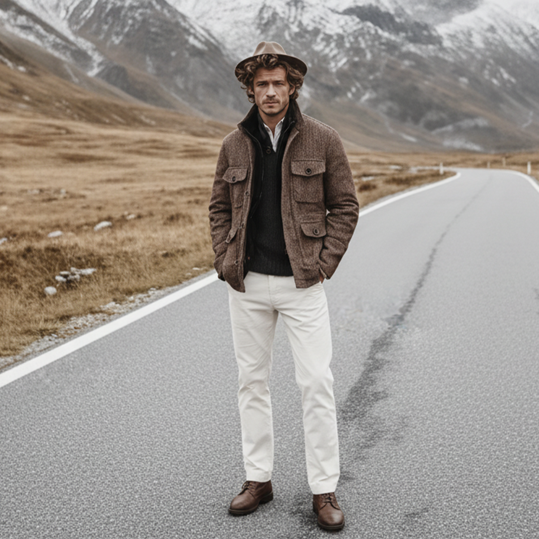 Men's Classic Casual Stand-up Collar Multi-pocket Faux Herringbone Woolen Jacket MTA1618J9K