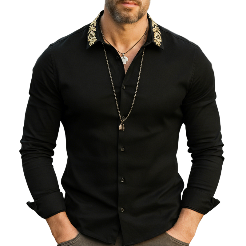 Men's Classic Vintage Embroidered Cotton Blend Long-sleeved Shirt MTZ1448A4U