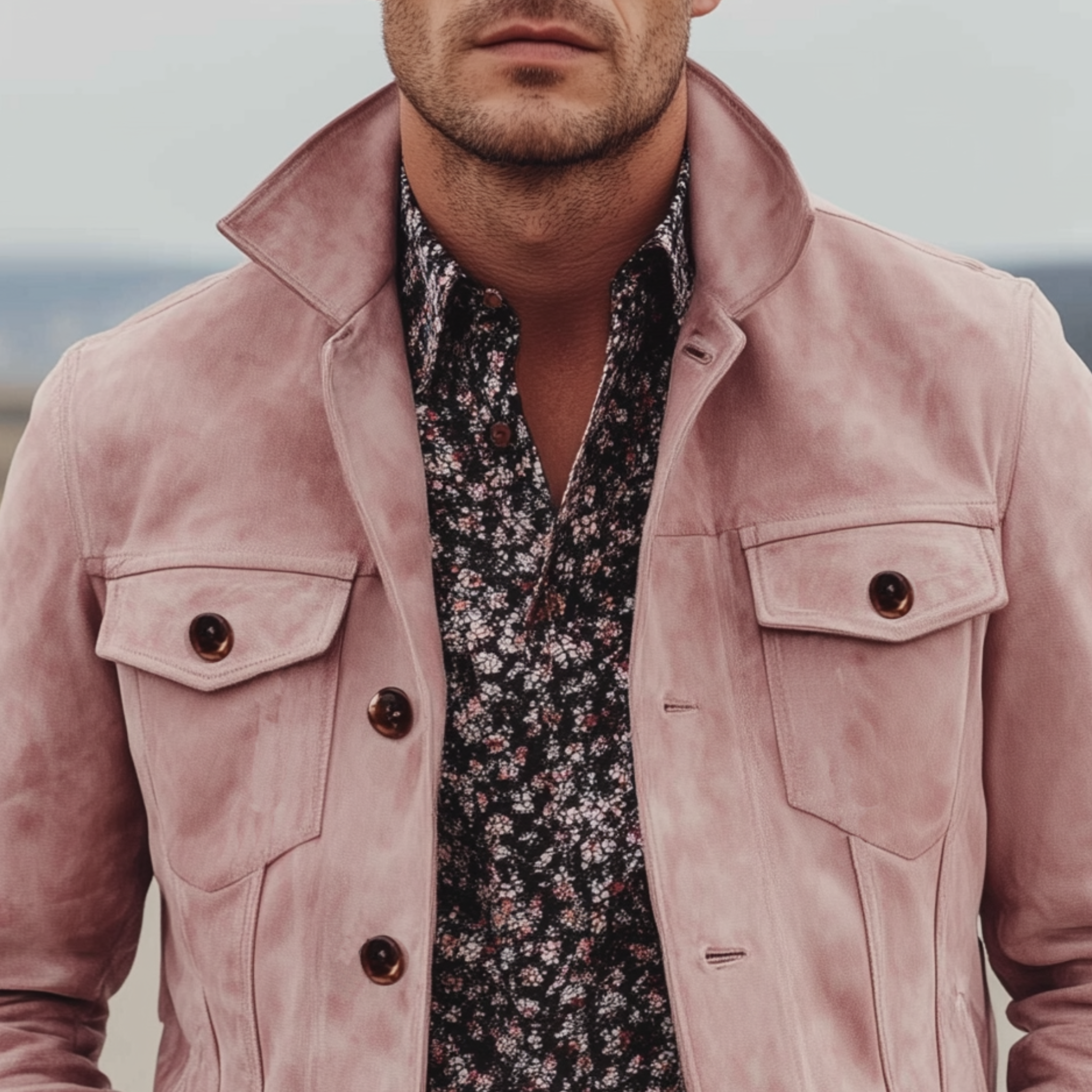 Men's Classic Casual Western Style Pink Suede Lapel Jacket MTA2709H7K