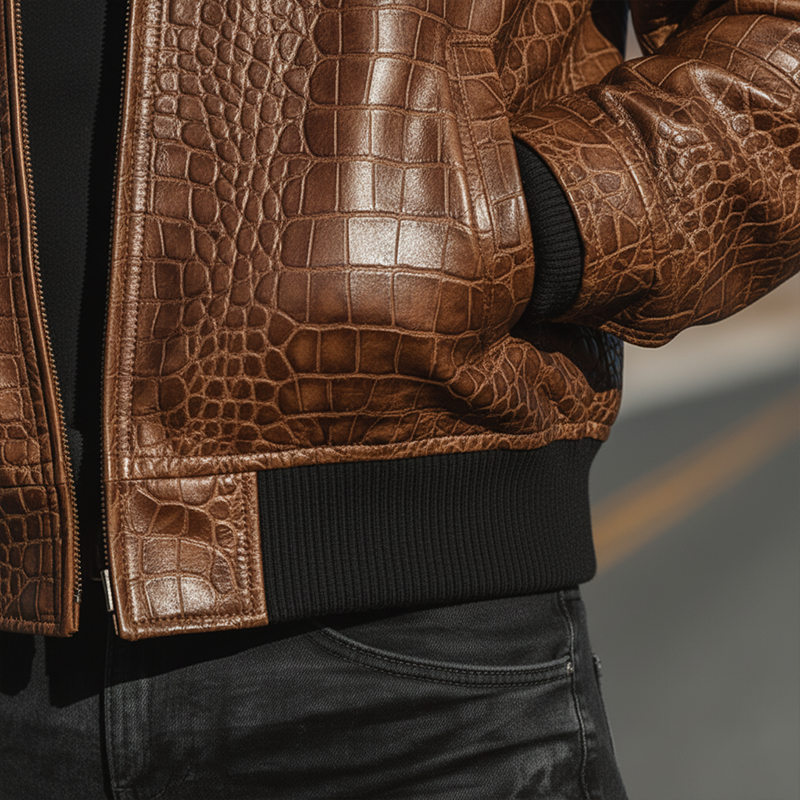 Men's Winter Fashion Crocodile Pattern PU Leather Jacket MTA2900I4P