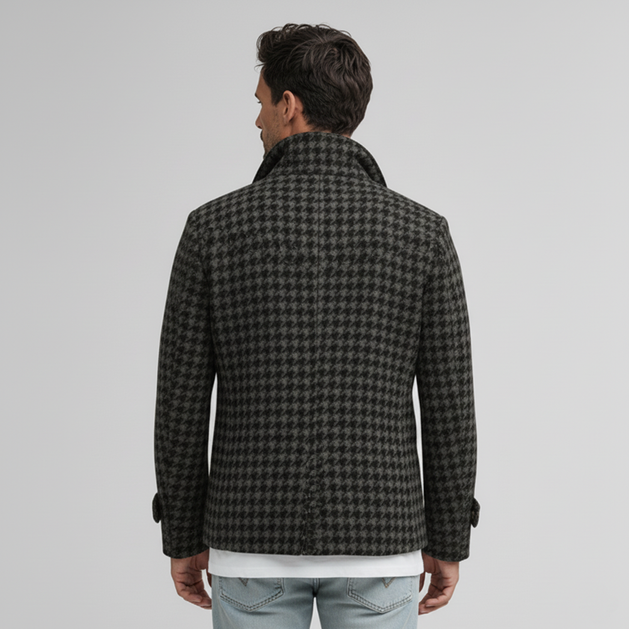 Men's Classic Retro Lapel Double-breasted Houndstooth Wool Jacket MTA2742K7K