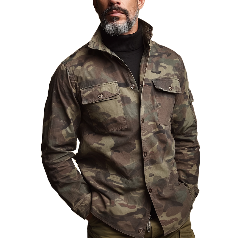Men's Vintage Washed Camouflage Stand Collar Jacket MTA1435H5P