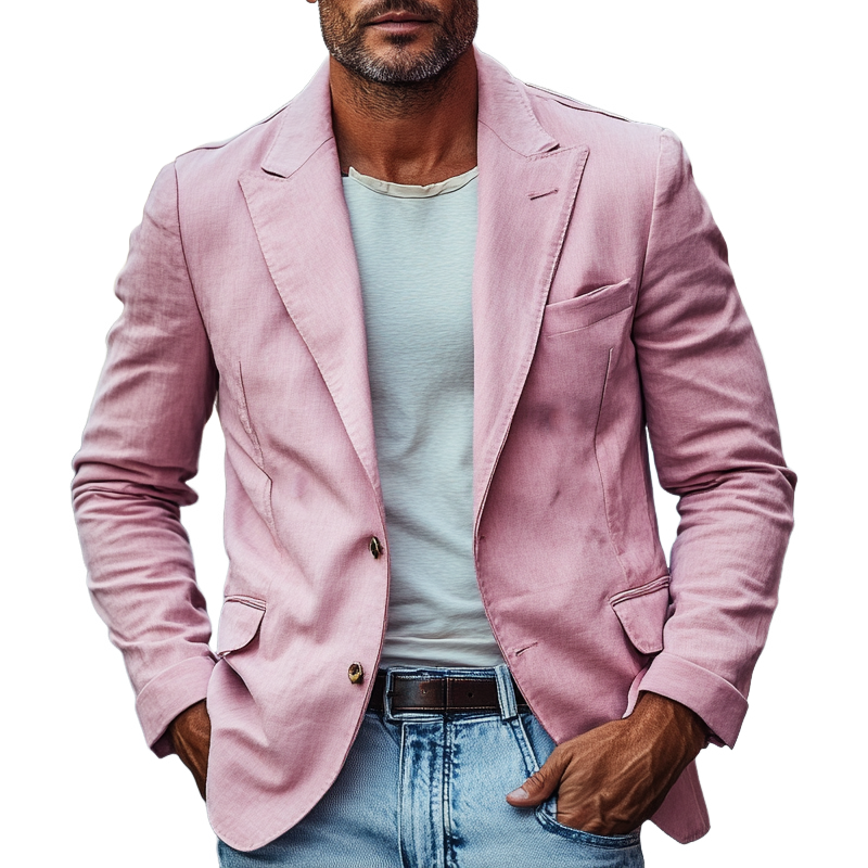Men's Casual Solid Color Cotton Blend Single-Breasted Blazer MTA1069I9X